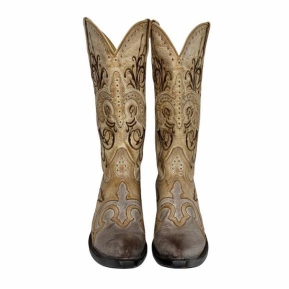Sterling River Tan and Brown Embossed Leather Heeled Boots - Picture 3 of 13
